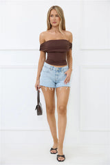 Elevated Minimal Off Shoulder Crop Top Brown