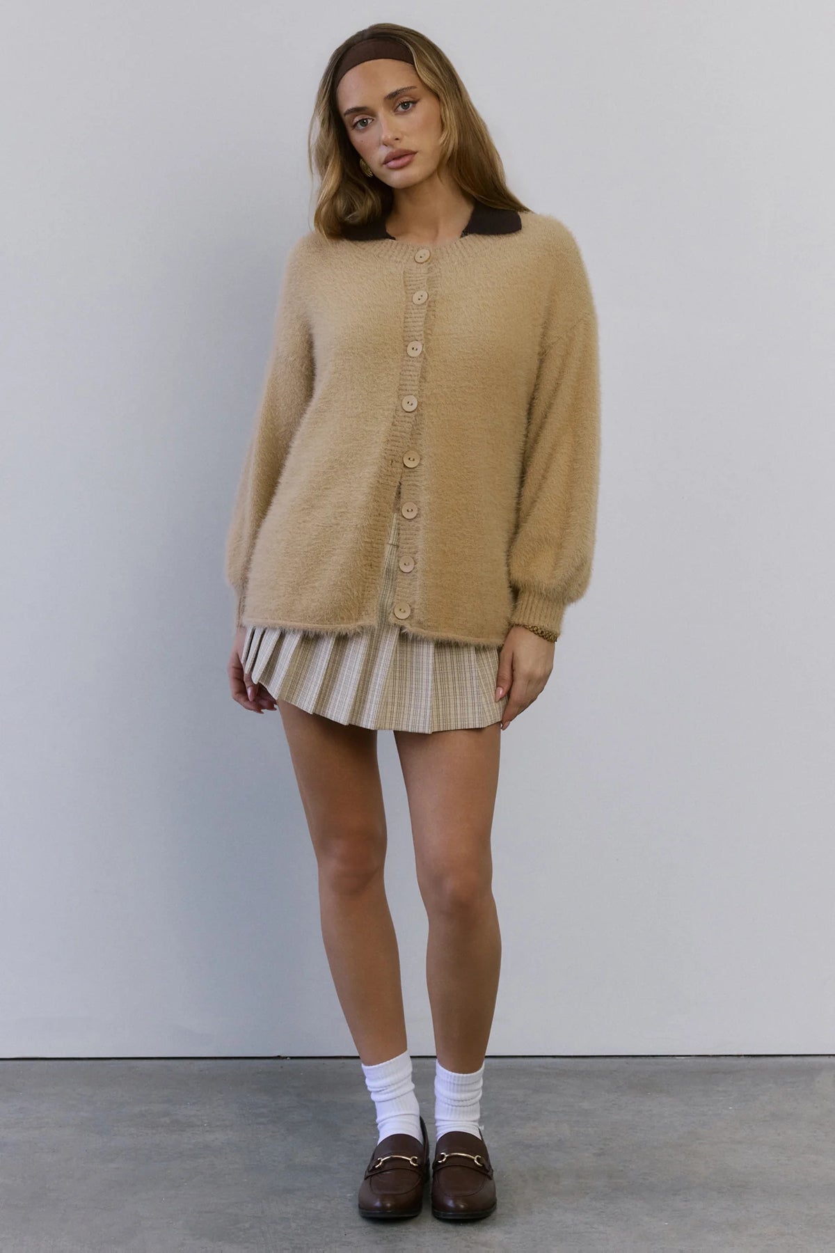 Crisp Snowfall Longline Fluffy Cardigan Tan