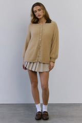 Crisp Snowfall Longline Fluffy Cardigan Tan