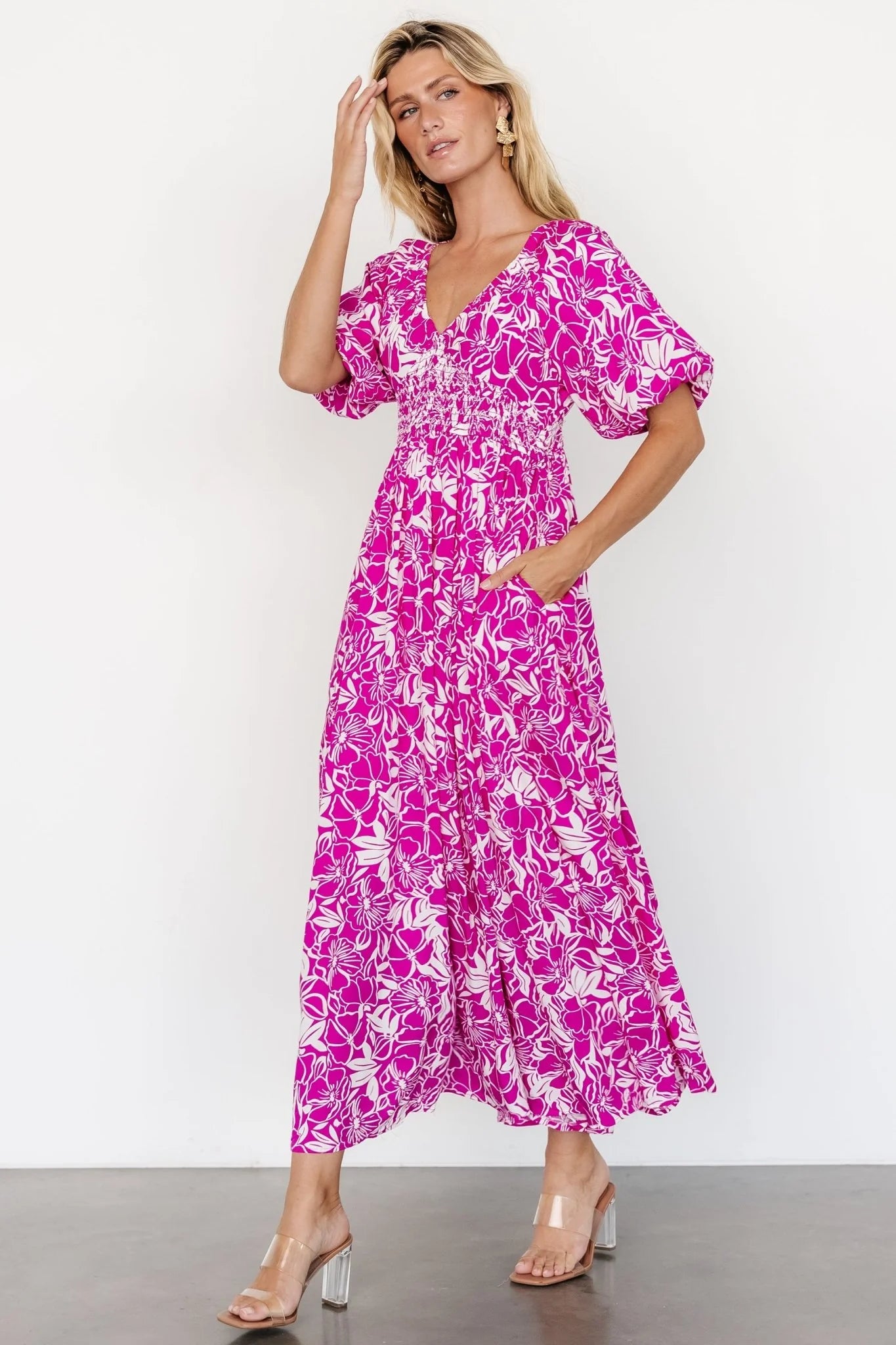 Elaine Maxi Dress | Magenta + White