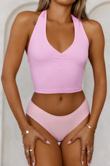 BASE The Only Ribbed Halter Crop Top Pink