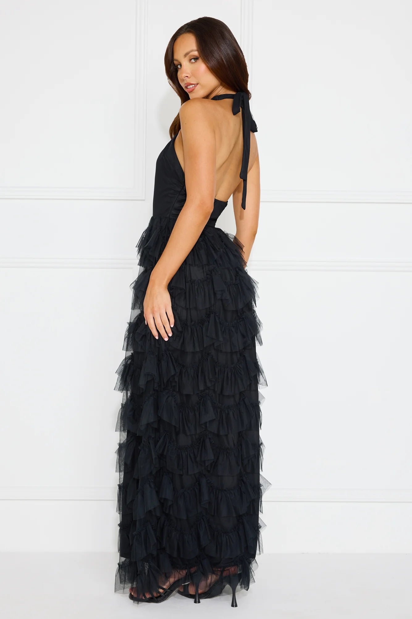 Aisling Halter Tulle Maxi Dress Black
