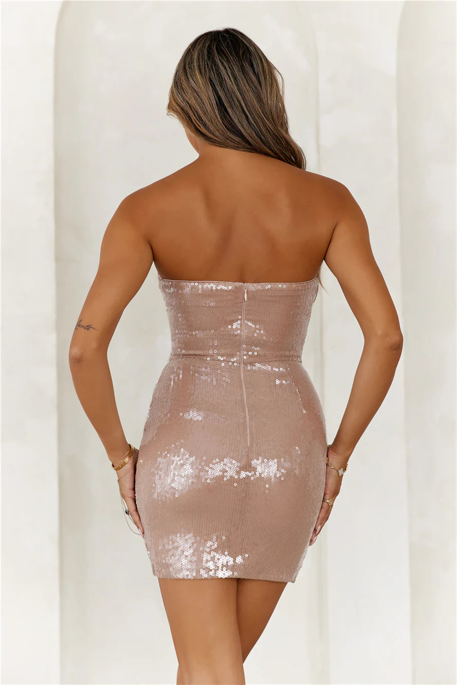 Experience The Sparkle Strapless Sequin Mini Dress Nude