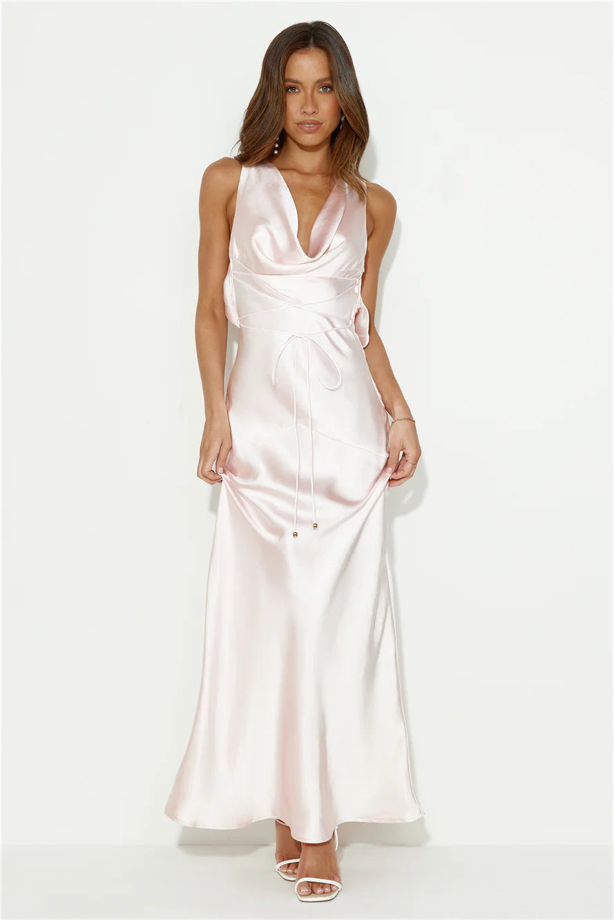 Designer 'Fit Cowl Neck Satin Maxi Dress Blush