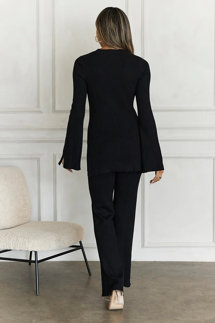 Cozy Holidays Long Sleeve Ribbed Top Black