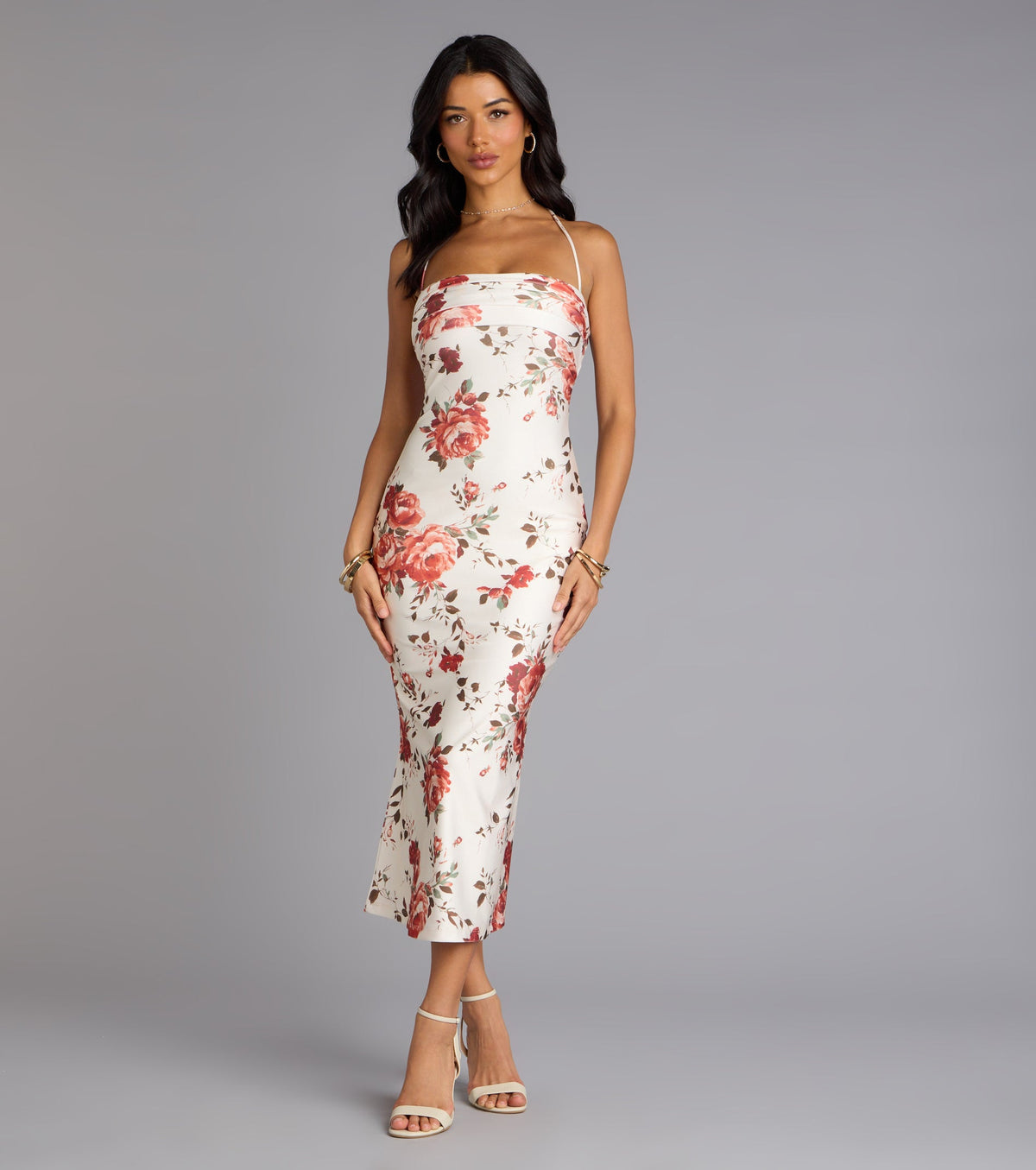 Garden Stroll Floral Lace-Up Midi Dress