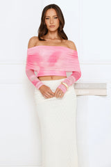 Glow Getter Girl Off Shoulder Crop Top Pink