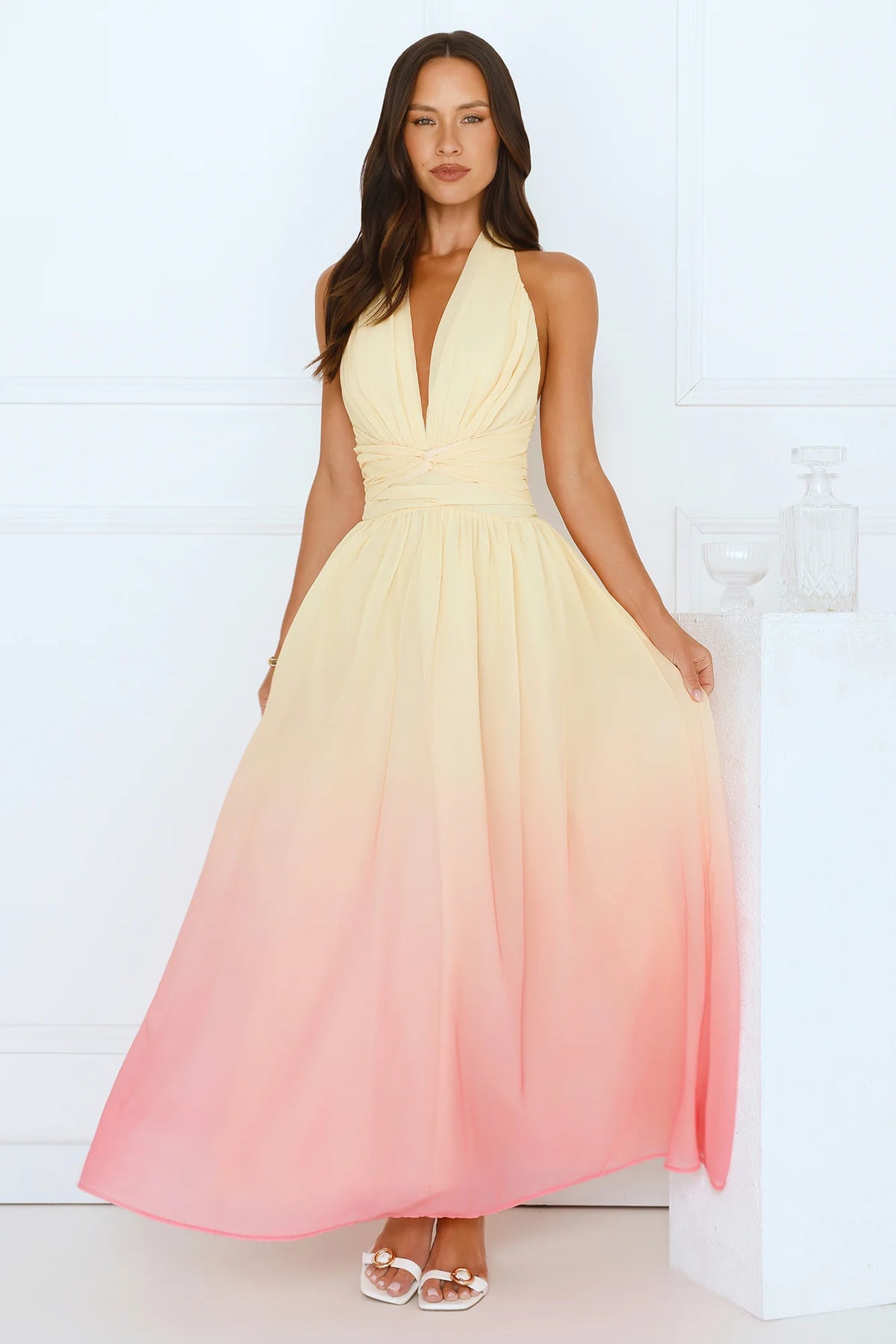 Angel Bloom Halter Maxi Dress Yellow