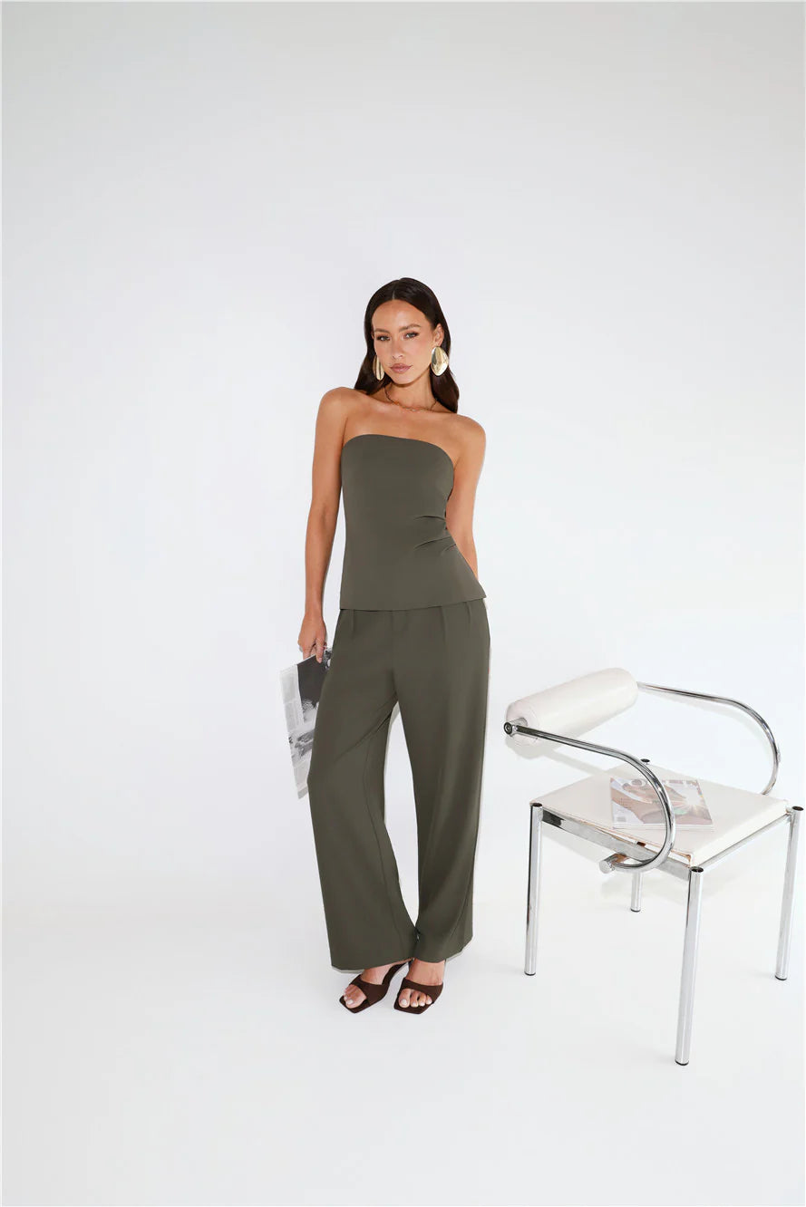 Core Cut Tailored Strapless Top Khaki