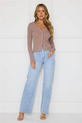 Buttoned Up Ribbed Long Sleeve Top Brown