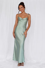 The Penelope Cowl Satin Maxi Dress Sage