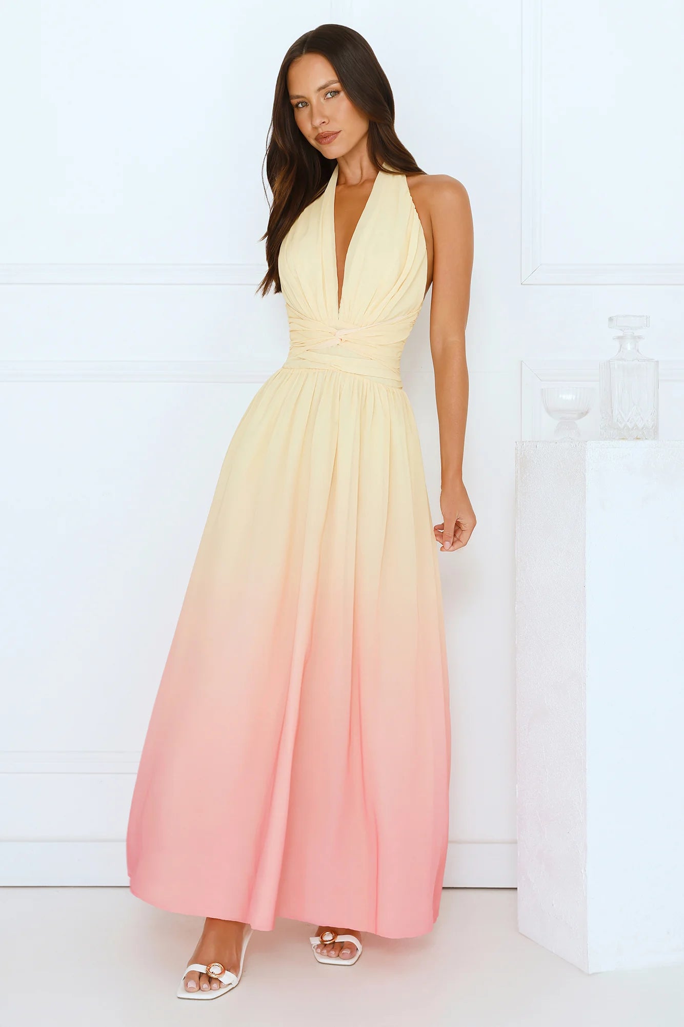 Angel Bloom Halter Maxi Dress Yellow