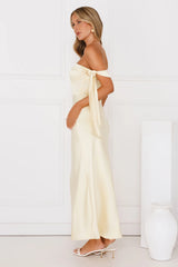 The Hype Off Shoulder Satin Midi Dress Yellow