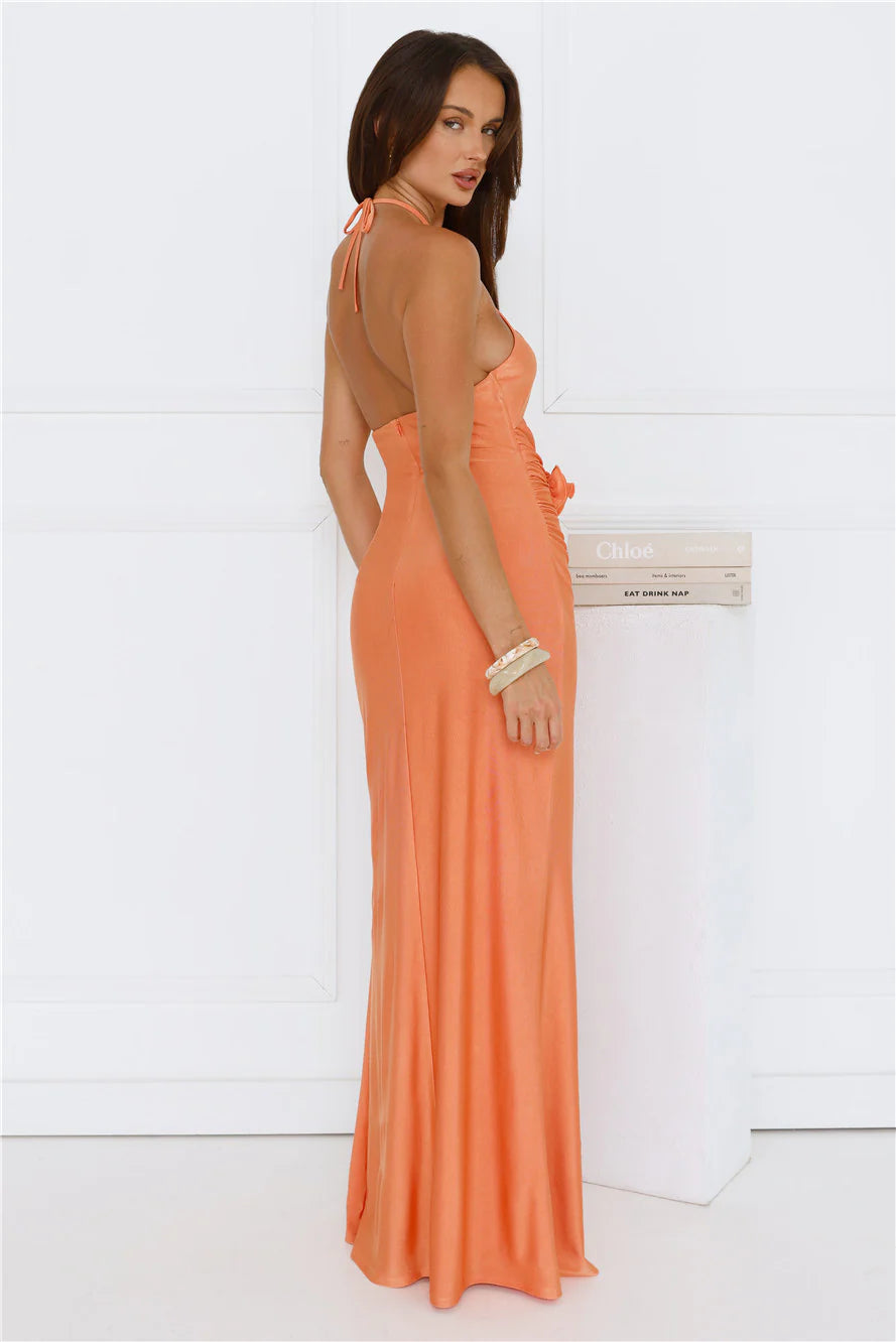 Botanical Muse Halter Maxi Dress Peach
