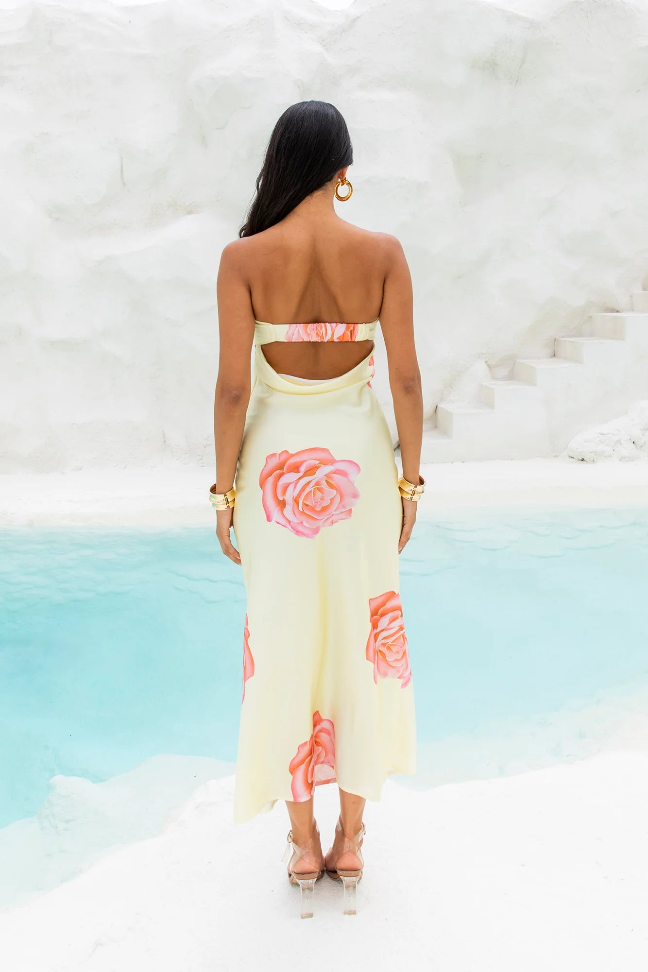 Enchanting Stories Strapless Satin Maxi Dress Yellow