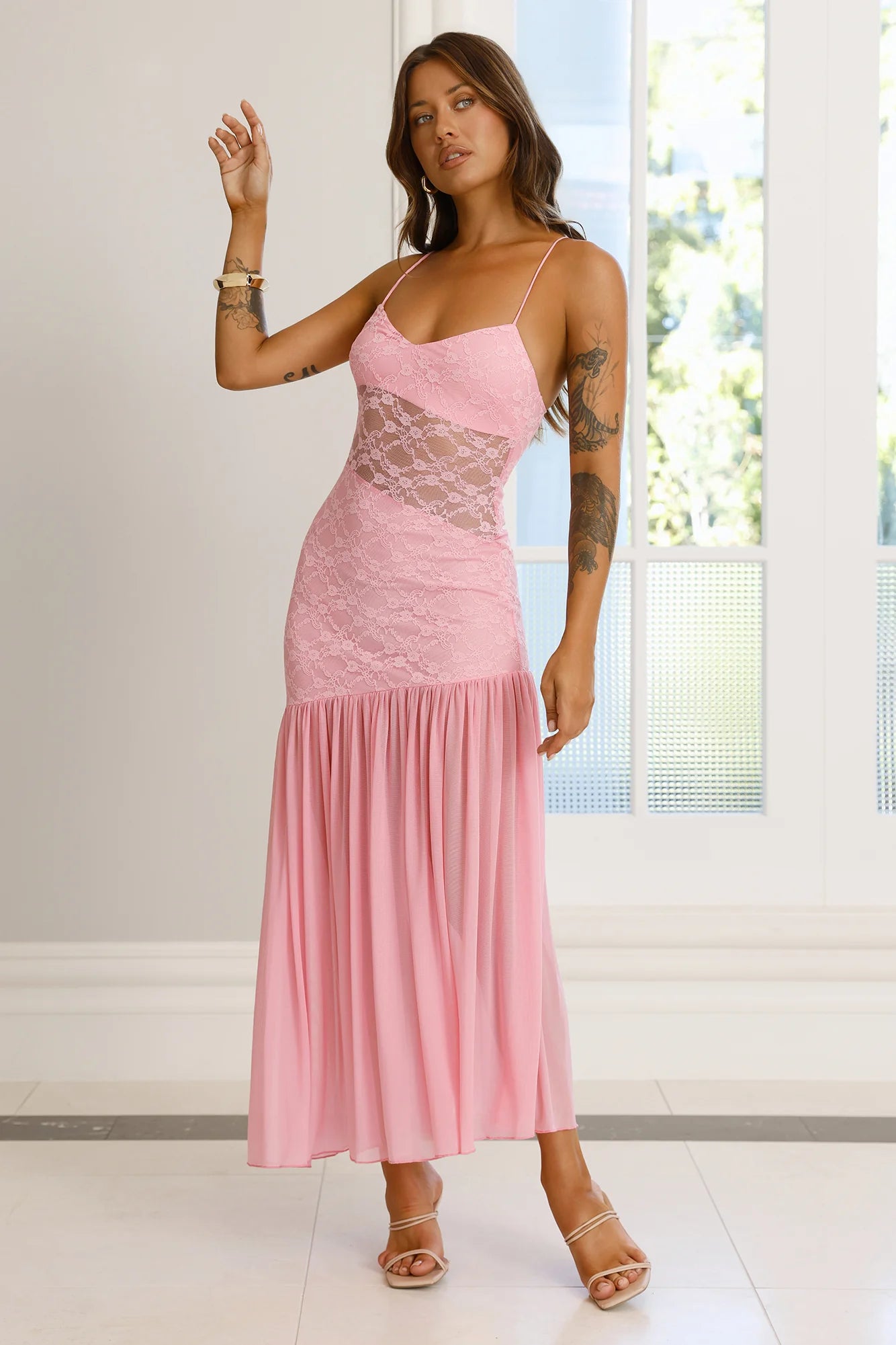 Cover Story Lace Maxi Dress Pink
