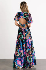 Bastina Open Back Maxi Dress | Black Print