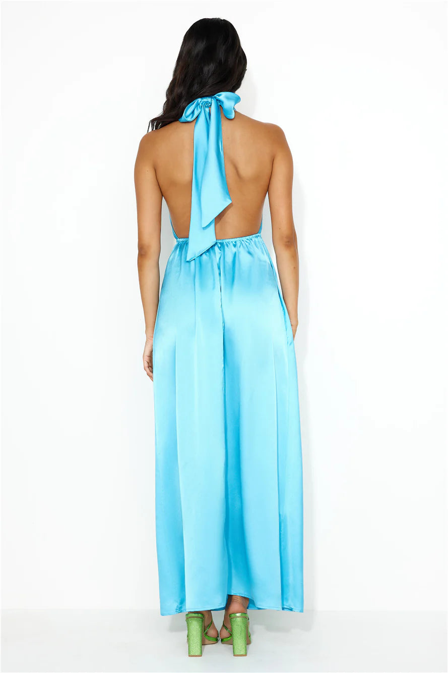 Exciting Event Satin Maxi Dress Blue