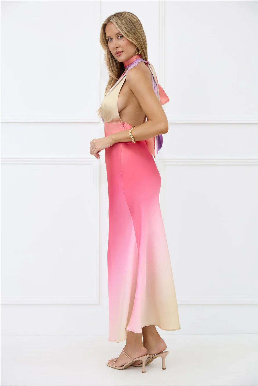 Dreams in Colour Satin Maxi Dress Multi