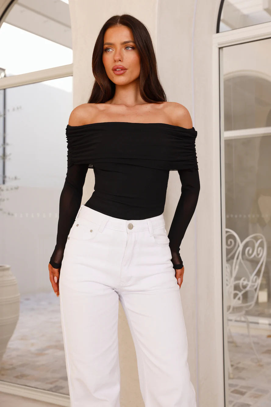 Chérie Off Shoulder Mesh Bodysuit Black