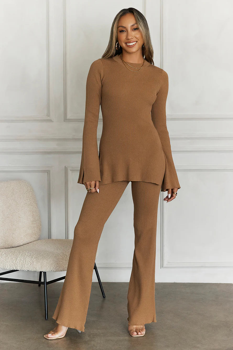 Cosy Holidays Ribbed Pants Brown