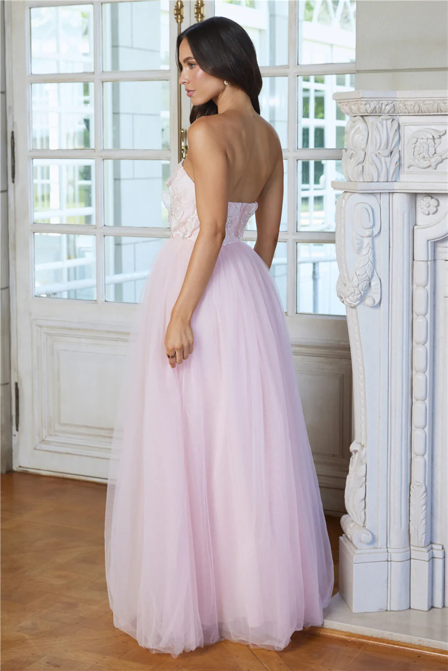 Enchanting Lady Strapless Tulle Maxi Dress Pink