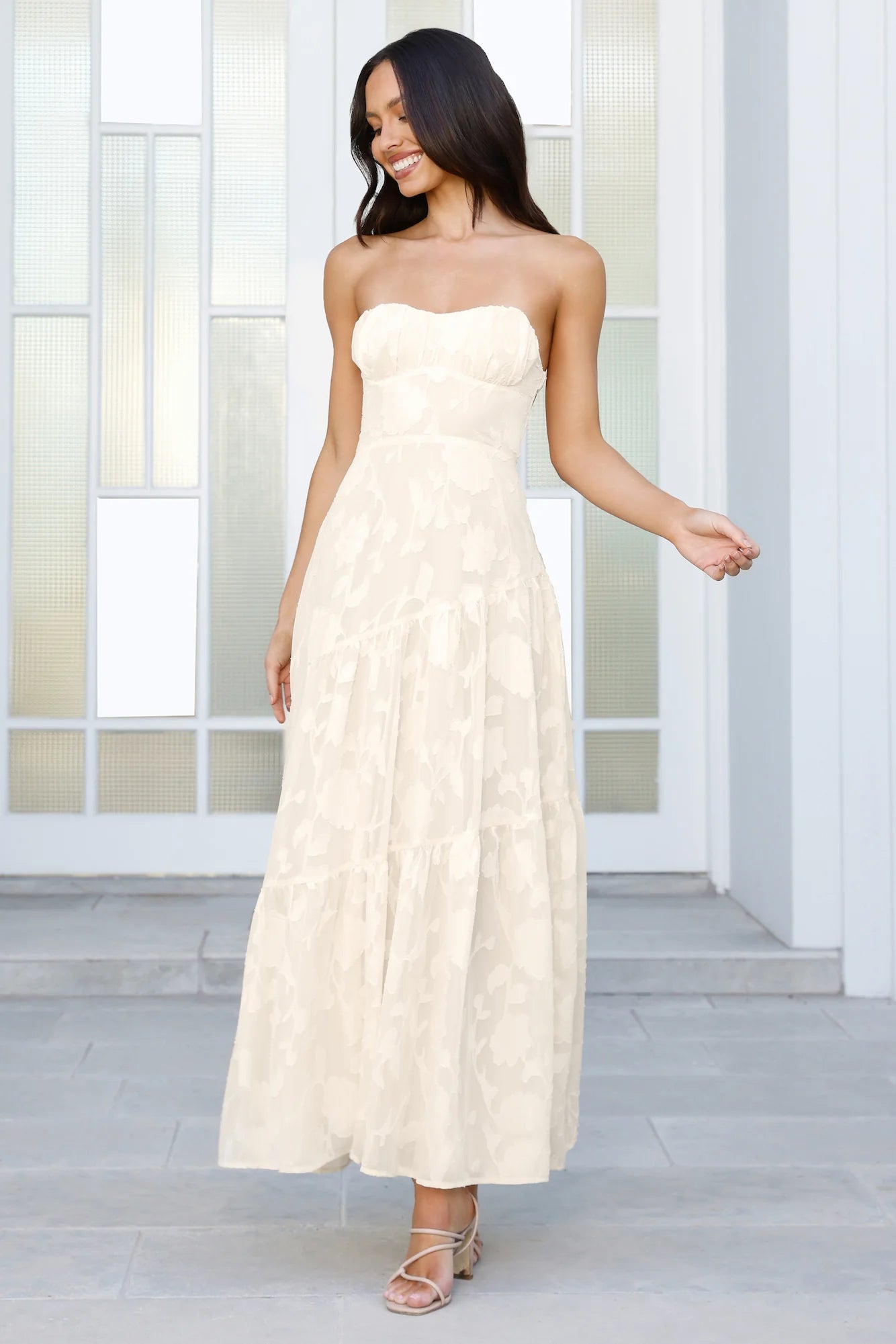 Wildflower Waltz Strapless Maxi Dress Yellow