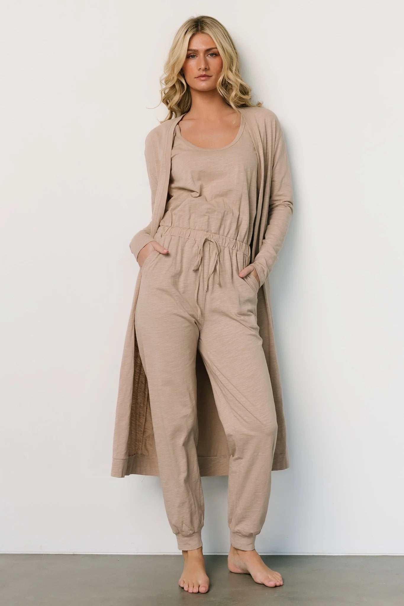 Janae Jumpsuit + Cardigan Set | Oatmeal