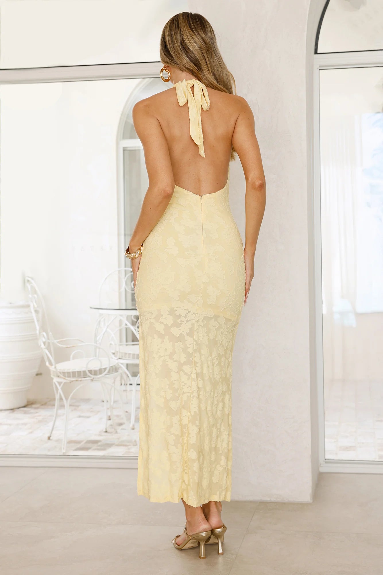Coconut Sips Halter Maxi Dress Yellow