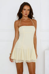 Celestial Kiss Halter Mini Dress Yellow