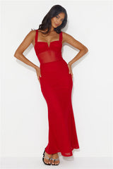 Fashion Finesse Mesh Maxi Dress Red