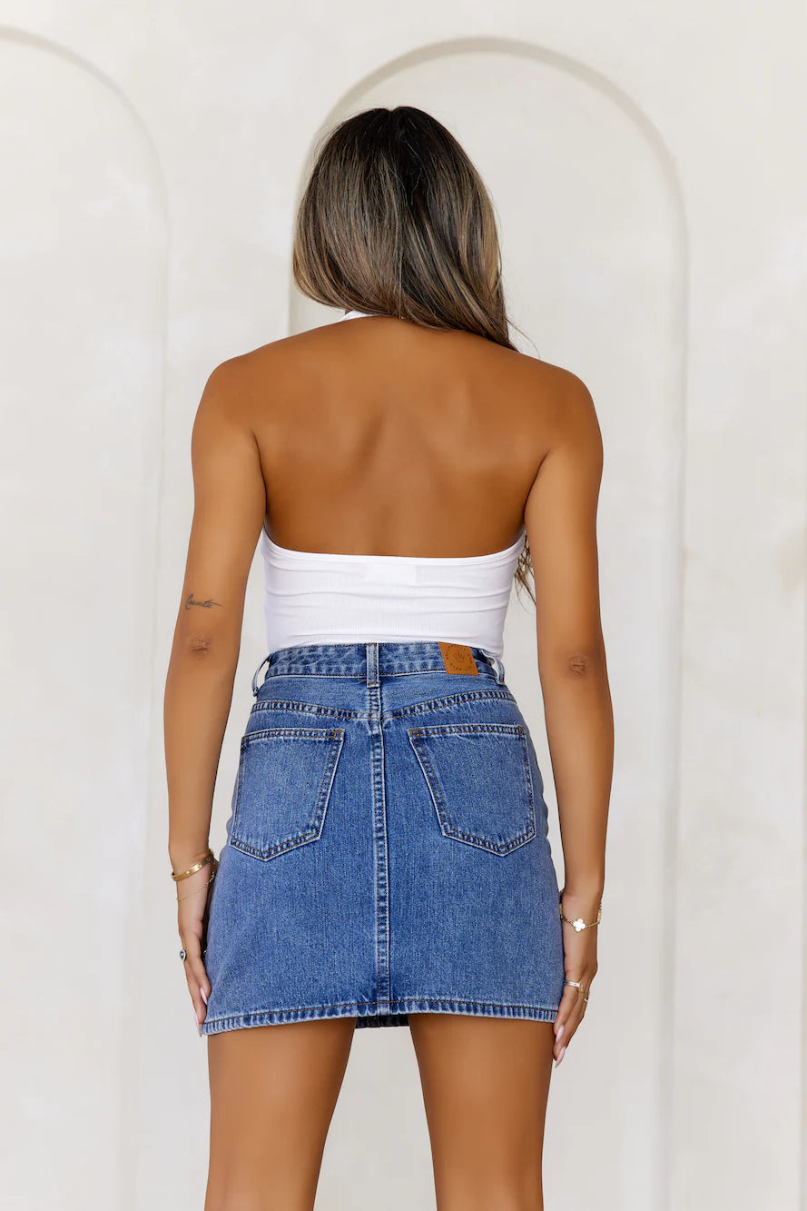 BASE The Only Ribbed Halter Crop Top White