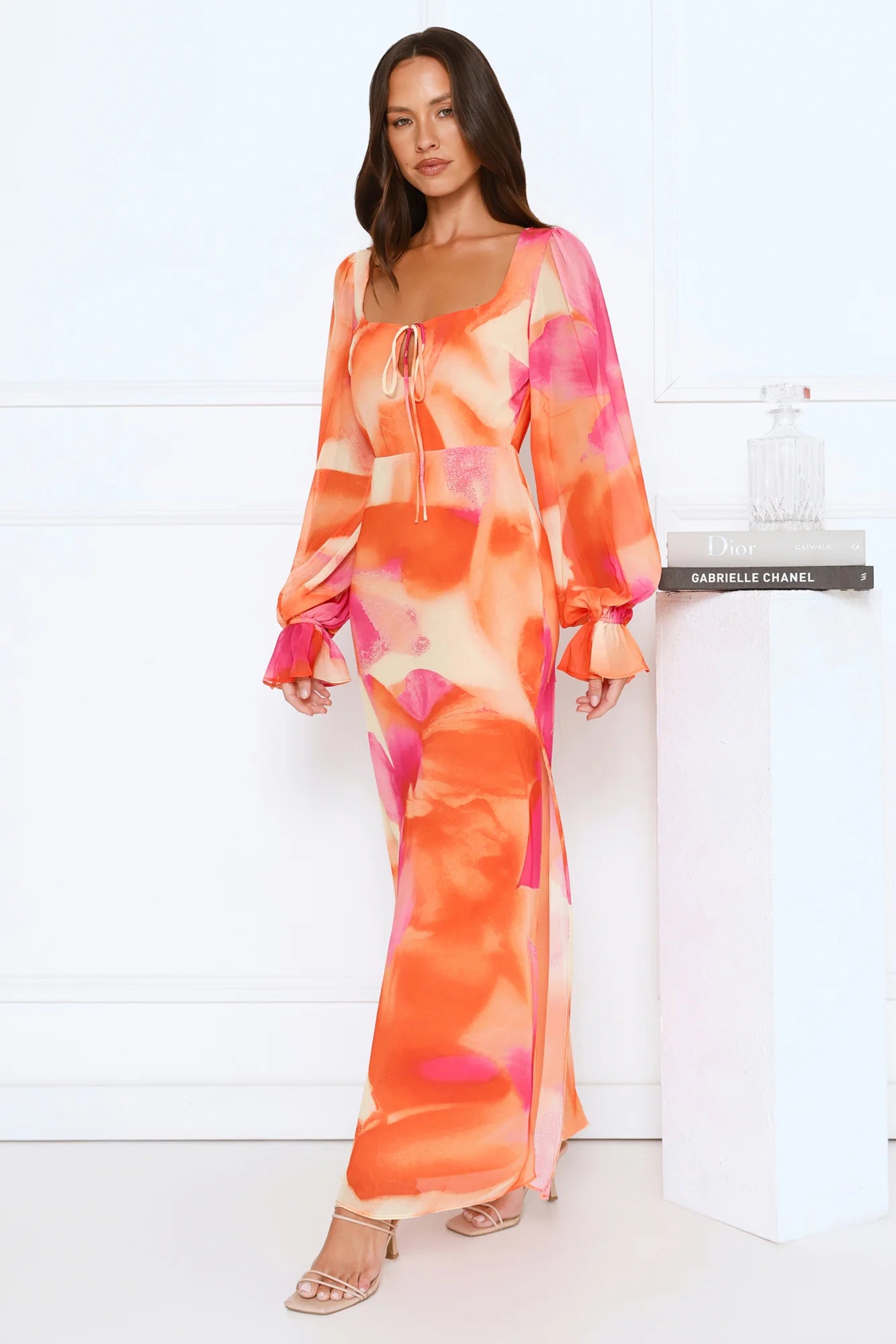 Desert Twilight Long Sleeve Maxi Dress Orange