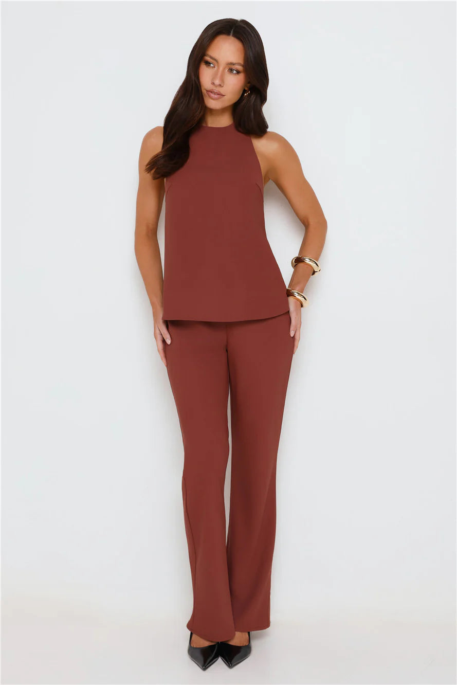 Clean Slate Tailored Halter Top Brown