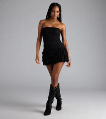 Sassy Silhouette Ruffled Lace Mini Dress