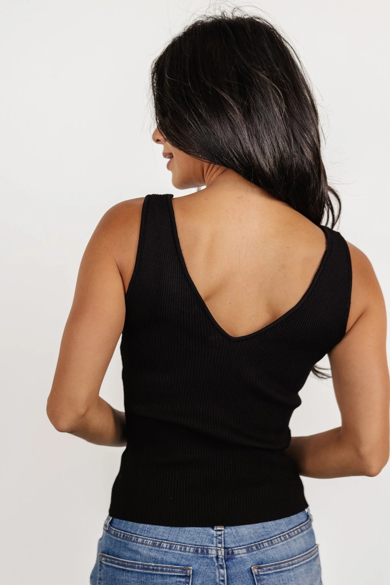 Sia Ribbed V Neck Tank Top | Black