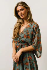 Kia Kimono Maxi Dress | Dusty Blue Floral