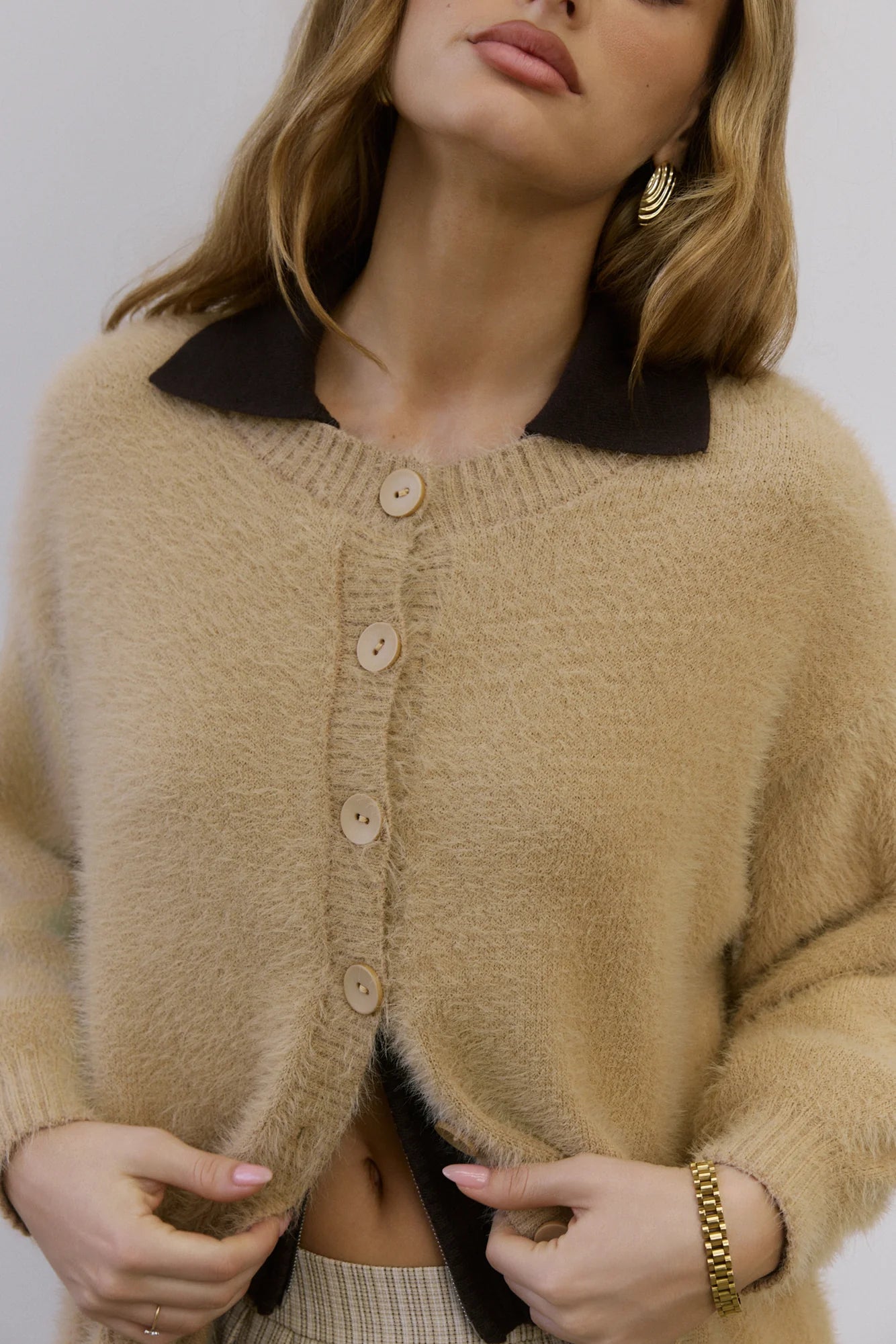 Crisp Snowfall Longline Fluffy Cardigan Tan