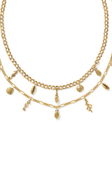Alexa Vintage Gold Multi Strand Necklace White Crystal