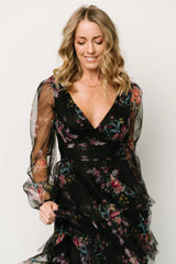 Carolina Tulle Tiered Maxi Dress | Black Floral