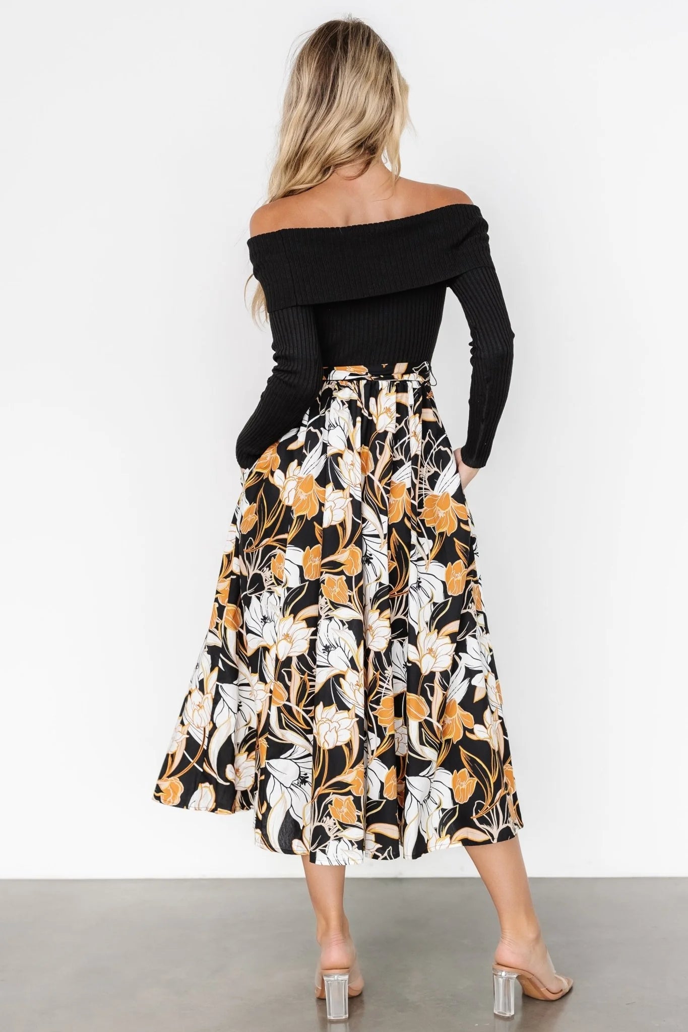 Selma Off Shoulder Dress | Black Multi