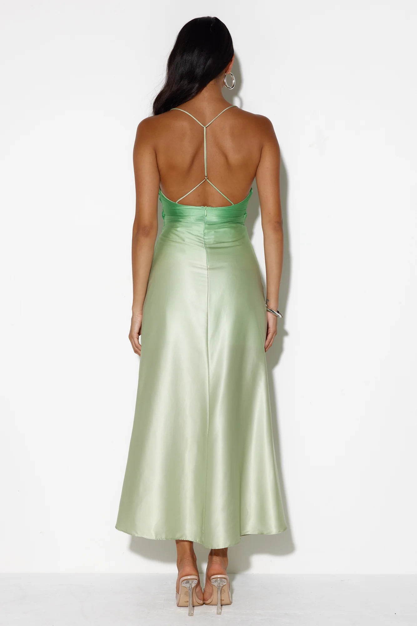 Forest Pixie Satin Midi Dress Green