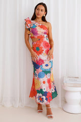 Enchanted Bouquet One Shoulder Midi Dress Multi