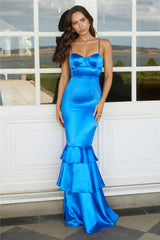 Exquisite Evening Satin Maxi Dress Blue