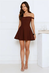Waverly Off Shoulder Mini Dress Brown
