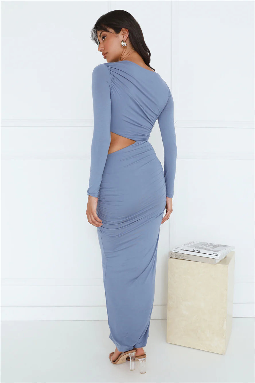 Experience Me Long Sleeve Maxi Dress Blue