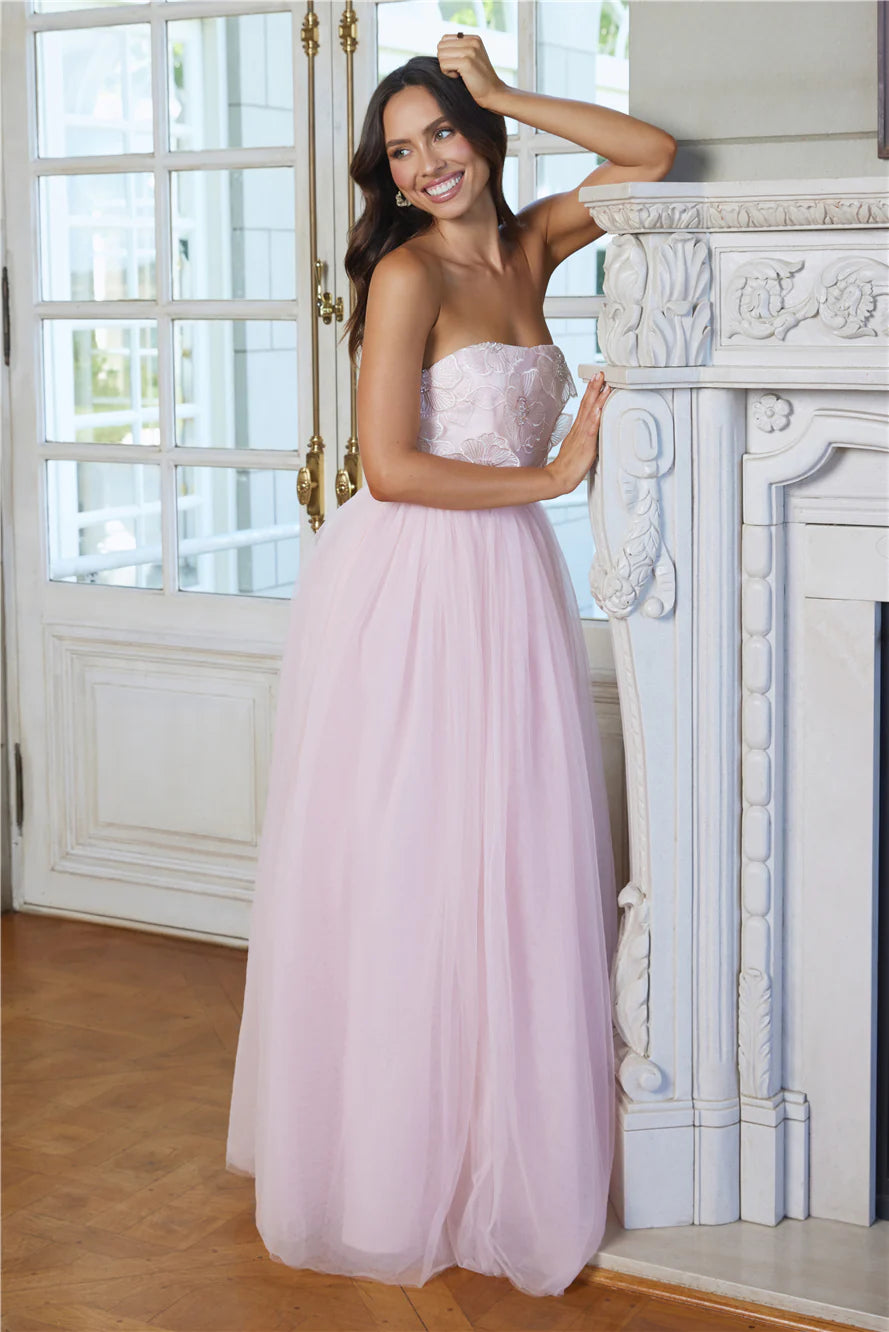 Enchanting Lady Strapless Tulle Maxi Dress Pink