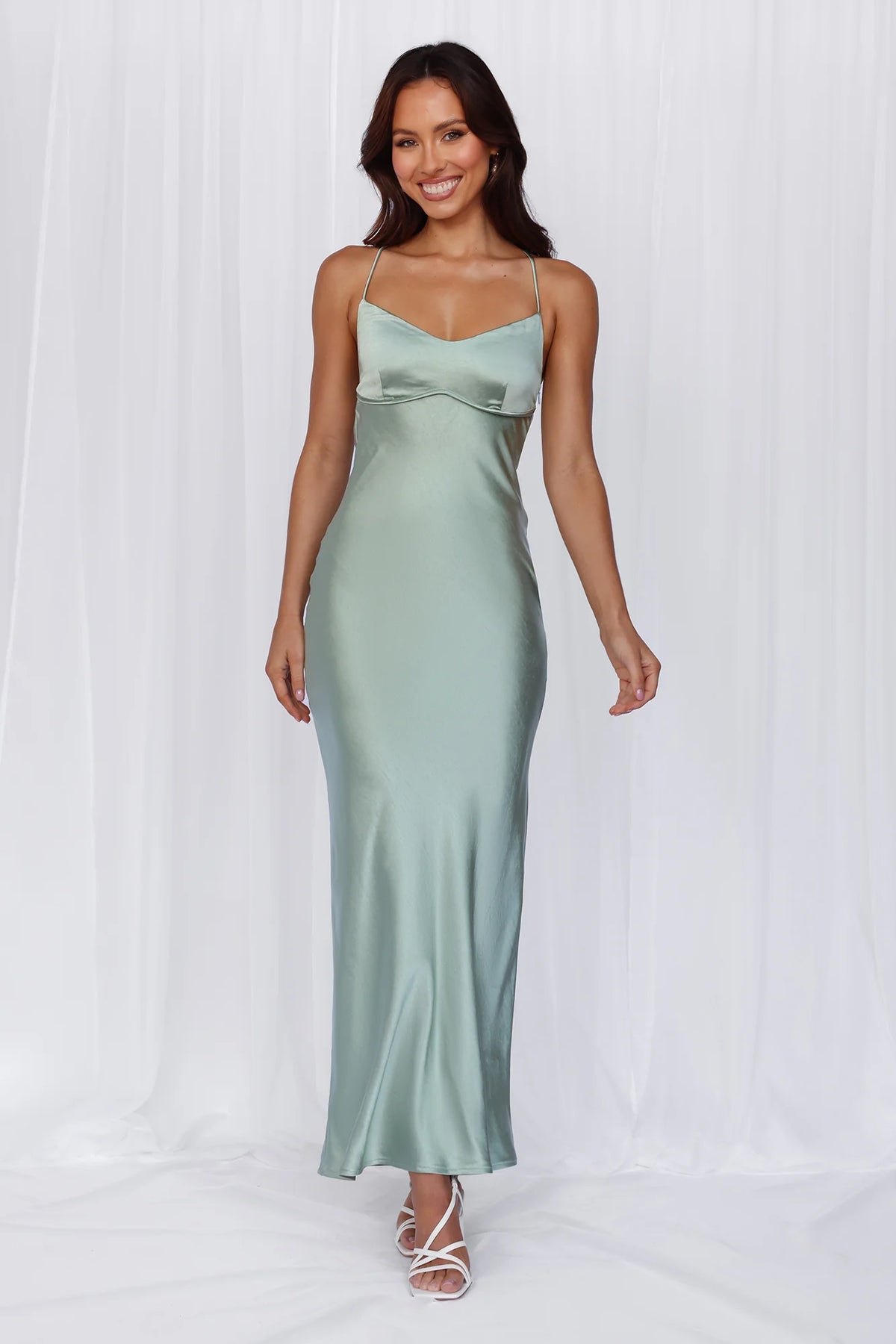 The Samara Satin Maxi Dress Sage