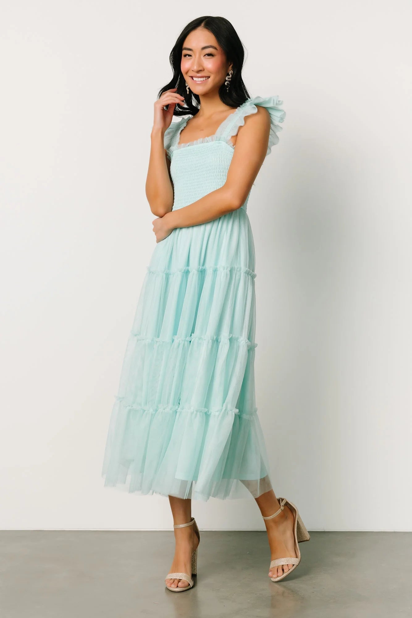 Mindi Tulle Midi Dress | Sea Blue