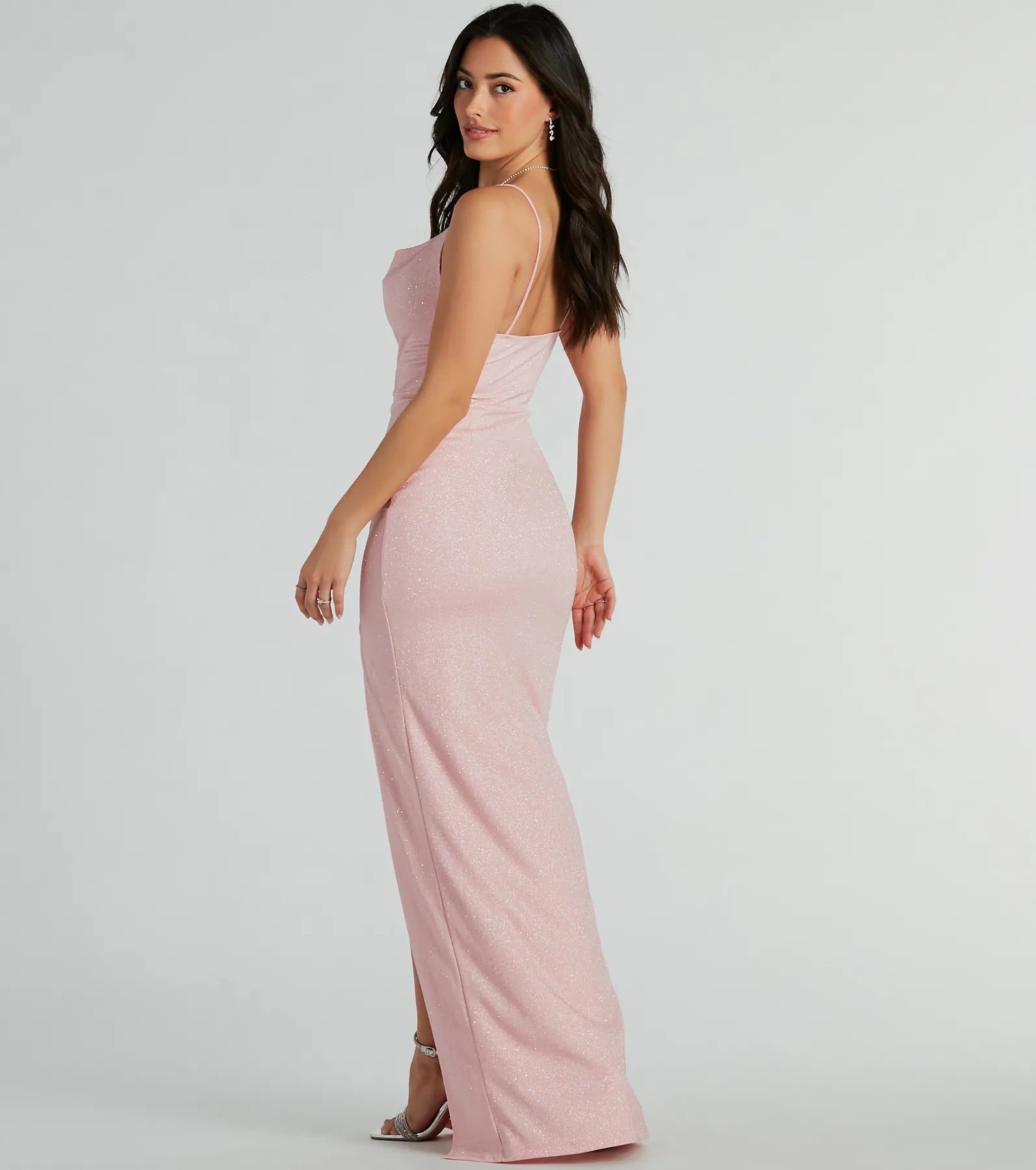 Shelly High Slit Glitter Knit Formal Dress